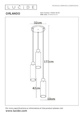 Lucide ORLANDO - Hanglamp - Ø 32 cm - 3xE27 - Fumé