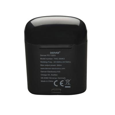 Denver TWE-36 In Ear oordopjes Bluetooth Stereo Zwart Oplaadbox