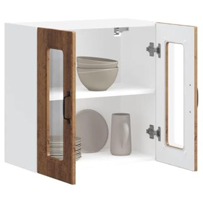 Keukenbovenkast met glazen deur Kalmar bewerkt hout oud houtkleurig