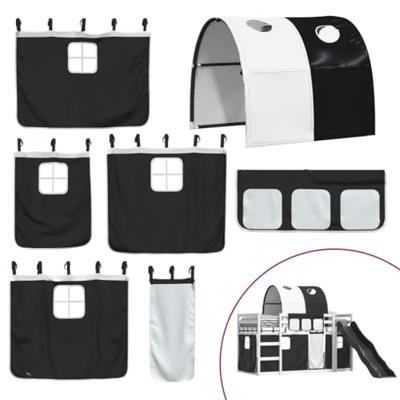 Stapelbed met glijbaan en gordijnen wit en zwart 80x200 cm