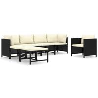 7-delige Loungeset met kussens poly rattan zwart - thumbnail