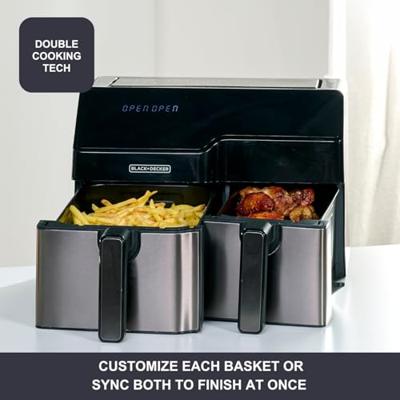 Black & Decker BXAF9000E Dubbel 9 l Vrijstaand 2500 W Heteluchtfriteuse Zwart, Roestvrijstaal