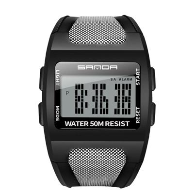 SANDA 222 mannen sport outdoor alpinisme digitale elektronische horloge vierkant multi functioneel waterdicht horloge (wit)