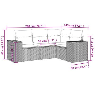 5-delige Loungeset met kussens poly rattan zwart - thumbnail