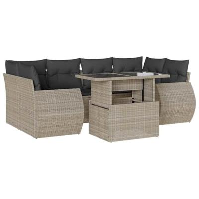 7-delige Loungeset met kussens poly rattan lichtgrijs