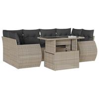 7-delige Loungeset met kussens poly rattan lichtgrijs - thumbnail