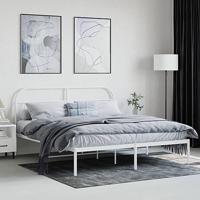 Bedframe met hoofdbord metaal wit 160x200 cm - thumbnail
