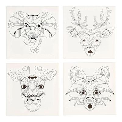 Creativ Company Canvas met dierenprint, 4st.