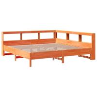 Bed met boekenkast zonder matras grenenhout wasbruin 200x200 cm - thumbnail