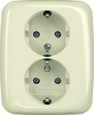Busch-Jaeger wandcontactdoos 2-voudig met randaarde inbouw creme
