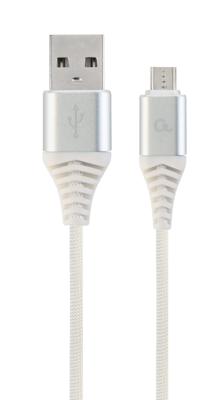Premium micro-USB laad- & datakabel 'katoen', 1 m, zilver/wit