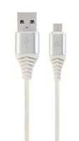 Premium micro-USB laad- & datakabel 'katoen', 1 m, zilver/wit - thumbnail