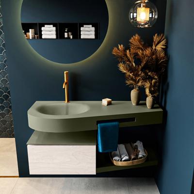 MONDIAZ RIVA 120cm badmeubel onderkast / planchet kleur Underlayment met 1 lade. Wastafel DULCET links 1 kraangat kleur Army.
