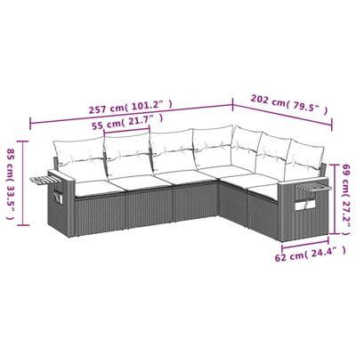 6-delige Loungeset met kussens poly rattan zwart - thumbnail