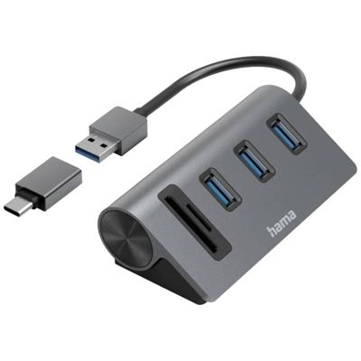 Hama USB 3.2 Gen 1-hub 5 poorten Met ingebouwde SD-kaartlezer, Met USB-C stekker Grijs Hama USB 3.2 Gen 1-hub 5 poorten Met ingebouwde SD-kaartlezer, Met USB-C stekker Grijs