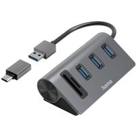 Hama USB 3.2 Gen 1-hub 5 poorten Met ingebouwde SD-kaartlezer, Met USB-C stekker Grijs - thumbnail