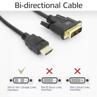 ACT HDMI-A male naar DVI-D male adapterkabel. 5 meter ACT HDMI-A male naar DVI-D male adapterkabel. 5 meter