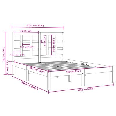 Bedframe massief hout 135x190 cm