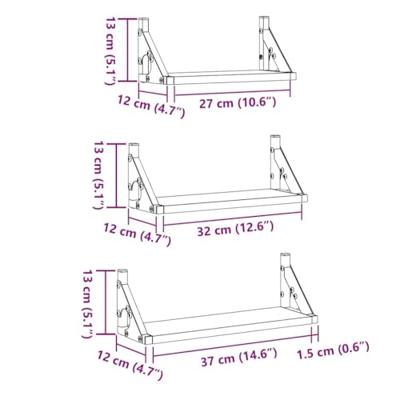 Wandplank Wandgemonteerd met opslag 3 pcs Rook Eik