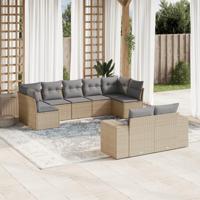 9-delige Loungeset met kussens poly rattan beige - thumbnail