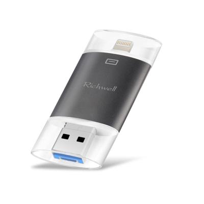 Richwell 3 in 1 32G type-C + 8 pin + USB 3 0 Metal dubbele cover push-pull Flash Disk met OTG functie (zwart)