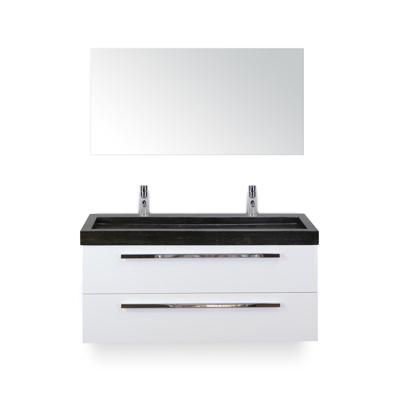 Seville Badmeubelset 120 cm - 2 laden Wit Hoogglans - Wastafel Lucca Enkel - met Spiegel