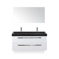 Seville Badmeubelset 120 cm - 2 laden Wit Hoogglans - Wastafel Lucca Enkel - met Spiegel - thumbnail