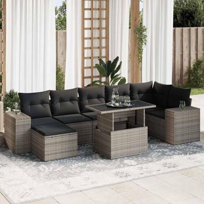 8-delige Loungeset met kussens poly rattan grijs