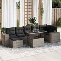 8-delige Loungeset met kussens poly rattan grijs - thumbnail