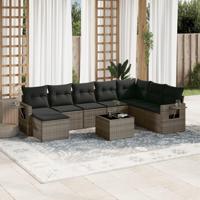 9-delige Loungeset met kussens poly rattan grijs - thumbnail