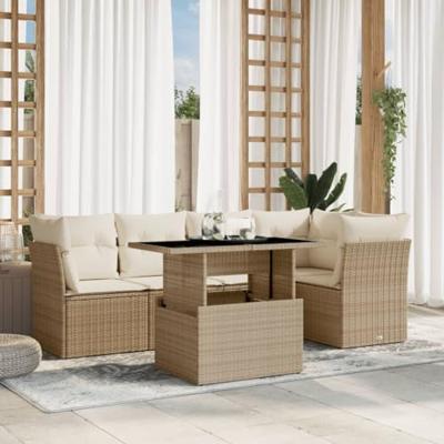6-delige Loungeset met kussens poly rattan beige