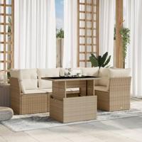 6-delige Loungeset met kussens poly rattan beige - thumbnail