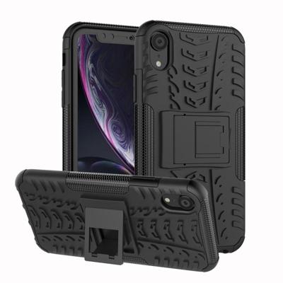 Tire textuur TPU + PC schokbestendige behuizing voor iPhone XR met houder (zwart)
