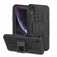 Tire textuur TPU + PC schokbestendige behuizing voor iPhone XR met houder (zwart) - thumbnail