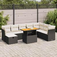 9-delige Loungeset met kussens poly rattan acacia zwart - thumbnail