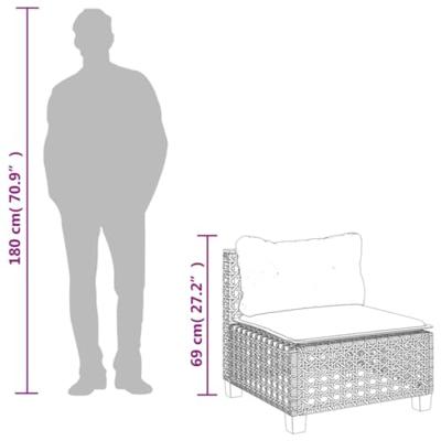 Tuinbank zonder armleuning met kussens poly rattan grijs Tuinbank zonder armleuning met kussens poly rattan grijs