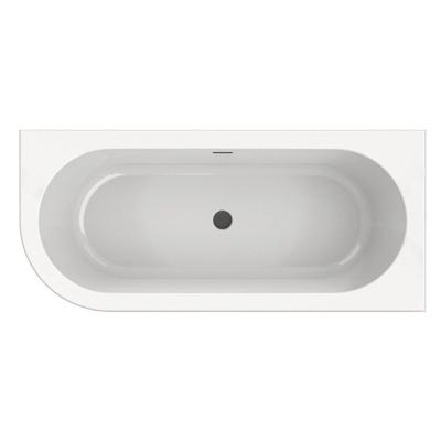 Half-vrijstaand bad Xenz Charley | 180x80 cm | Rechts | Incl.Badafvoer-Zwart mat | Sleuf overloop | Acryl | Glans wit