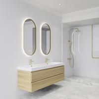 Spiegel Gliss Design Aura 40x100cm Mat Goud Ovaal Met LED Verlichting & Geintegreerde Spiegelverwarming - thumbnail