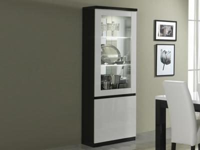 Vitrinekast ROMEO 2 deuren hoogglans zwart/hoogglans wit met verlichting Vitrinekast ROMEO 2 deuren hoogglans zwart/hoogglans wit met verlichting