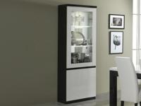 Vitrinekast ROMEO 2 deuren hoogglans zwart/hoogglans wit met verlichting - thumbnail