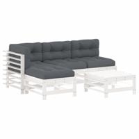 5-delige Loungeset met kussens massief hout wit - thumbnail