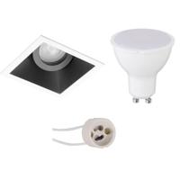 Dimbare LED Inbouwspot Set - Vierkant GU10 - Mat Zwart/Wit - 6W - 6400K - thumbnail