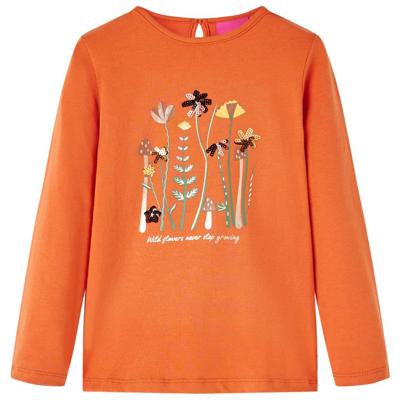 Kindershirt met lange mouwen bloemenprint 116 oranjebruin Kindershirt met lange mouwen bloemenprint 116 oranjebruin