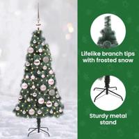 VidaXL Kunstmatige voorverlichte kerstboom met bollen set groen 120 cm - thumbnail