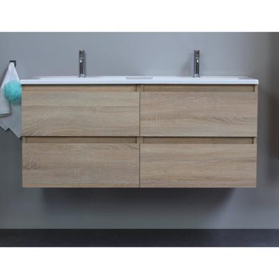 On-Line Onderkast - 120 cm - Voorgemonteerd - Acryl Wastafel - 2 Kraangaten - Eiken