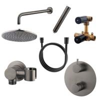 Wiesbaden Inbouw Regendouche Set Caral Rond Muuruitloop Gunmetal PVD Coating - thumbnail