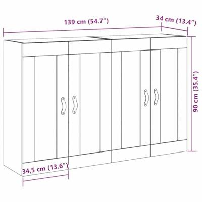 Wandkasten 2 pcs Zwart Eiken 69,5 x 34 x 90 cm Bewerkt hout