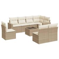 9-delige Loungeset met kussens poly rattan beige - thumbnail