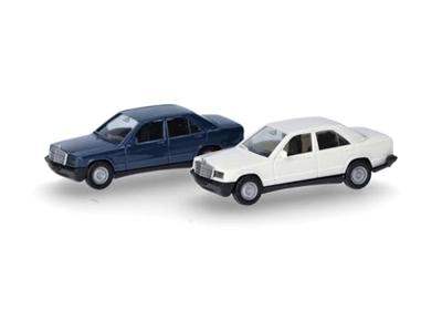 Herpa 012409-009 H0 Auto Mercedes Benz 190E, blauw en classicawit