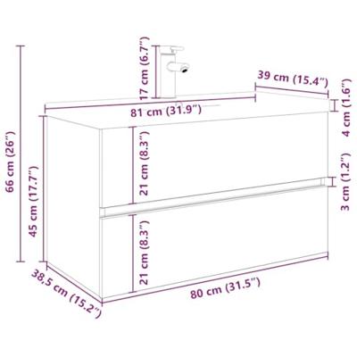 Wastafelkast met ingebouwde wasbak en kraan artisanaal eiken